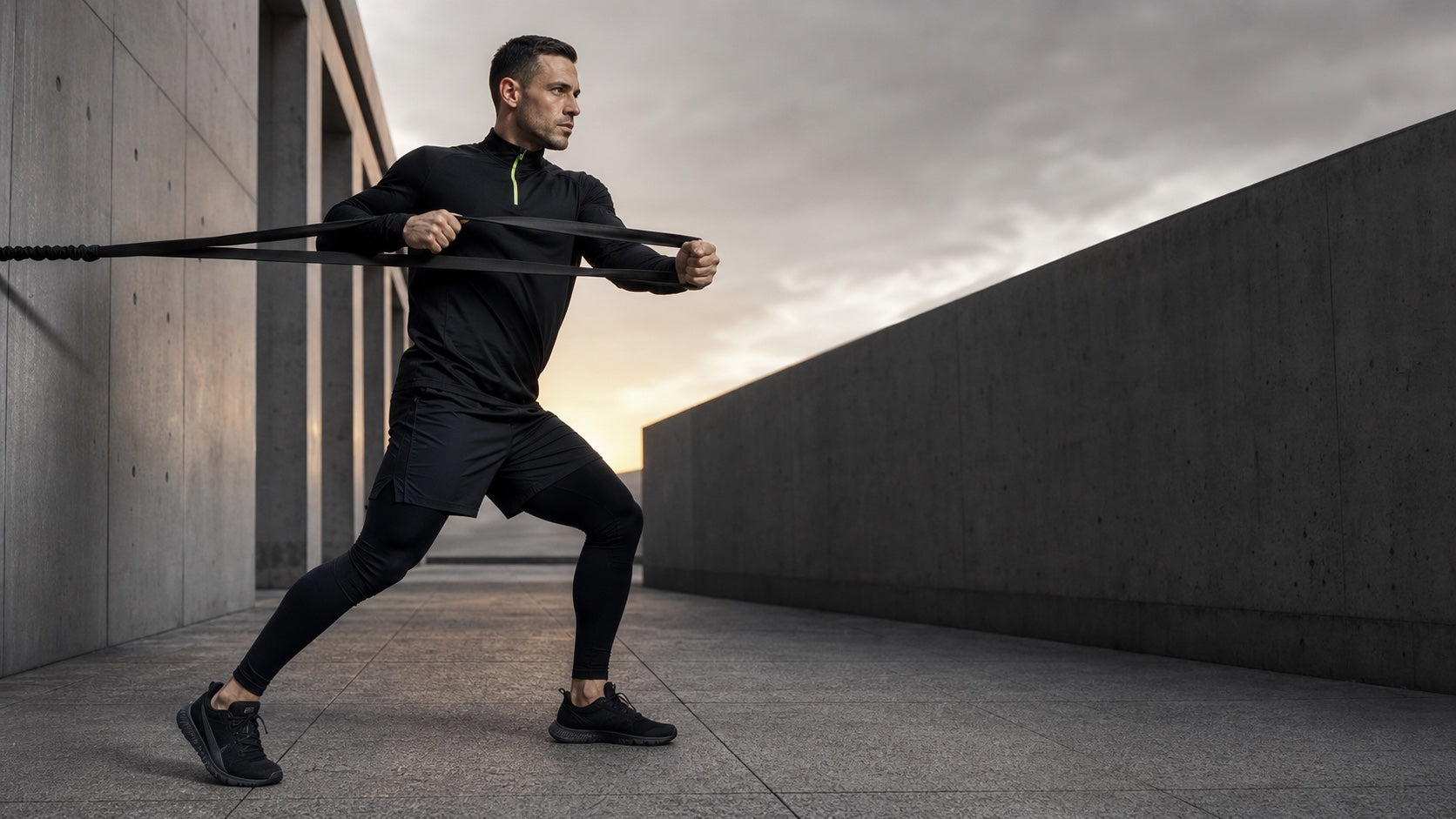 Athlete training outdoors with resistance bands